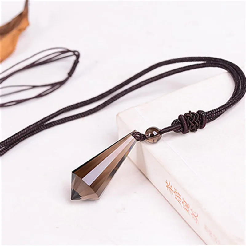 Натуральные камни дымчатые кварцевые подвески веревка ожерелье коричневый