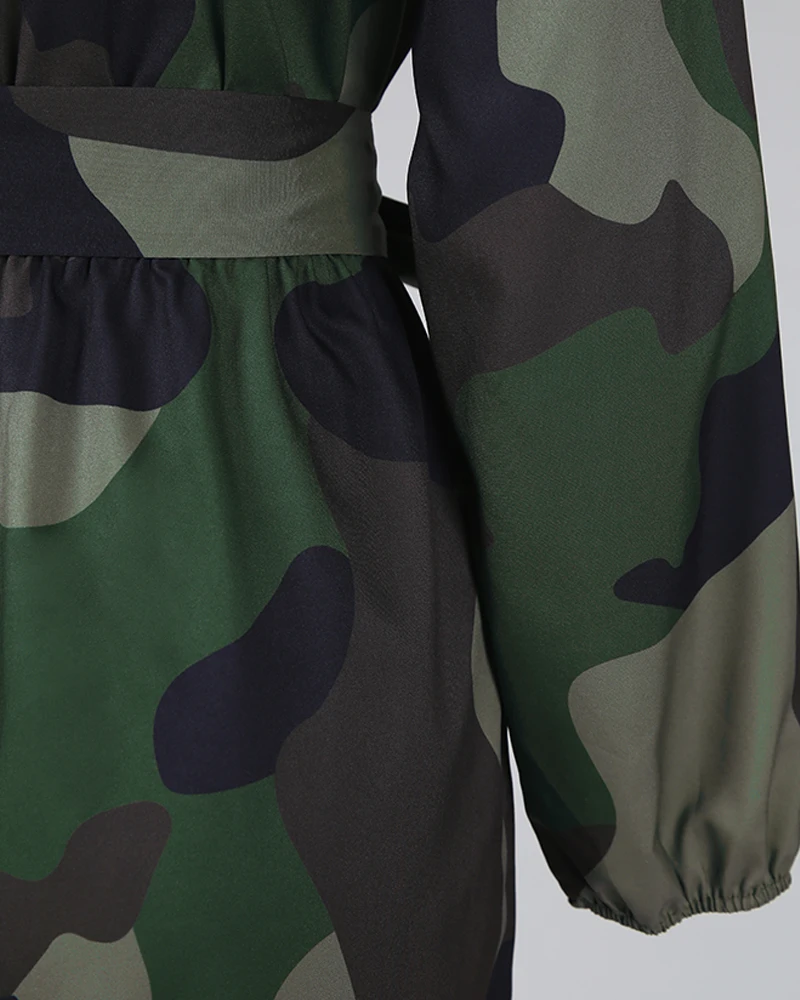 

Women Fashion V neck Lace-up Casual Jumpsuit Rompers One-Piece Outfits Overalls Letter Print Long Sleeve Knotted Jumpsuits