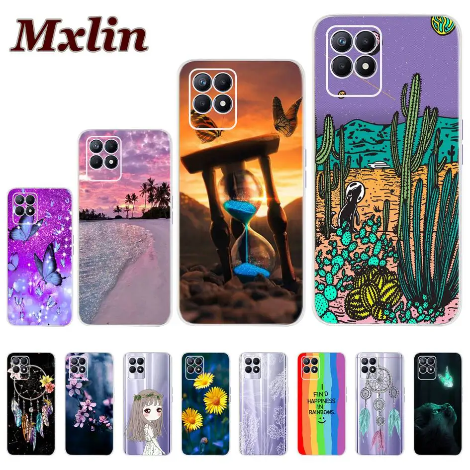 For Realme 8i Case Cover OPPO 8 Pro 2021 Bumper Fashion Sunset Printed Soft Back Fundas on Realme8 4G RMX3085 Housing | Мобильные