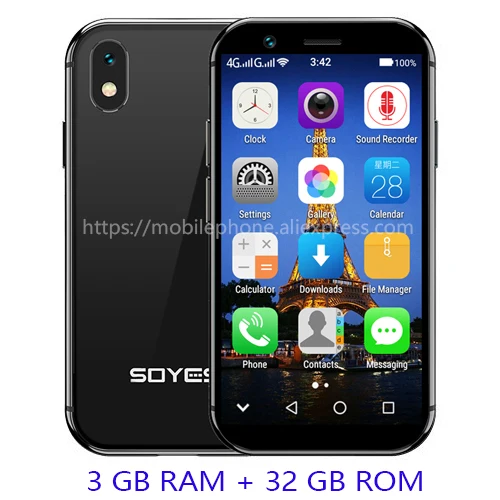 SOYES, новинка, XS Mini, 4G, смартфон, разблокированный, Android, смартфон, мобильный телефон, две sim-карты, Wifi, для лица, ID, Google Play, магазин, бесплатный Чехол, подарок - Цвет: XS-black-3-32