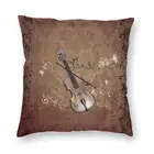 Чехол для подушки 45x45 см с изображением скрипки музыкальных нот