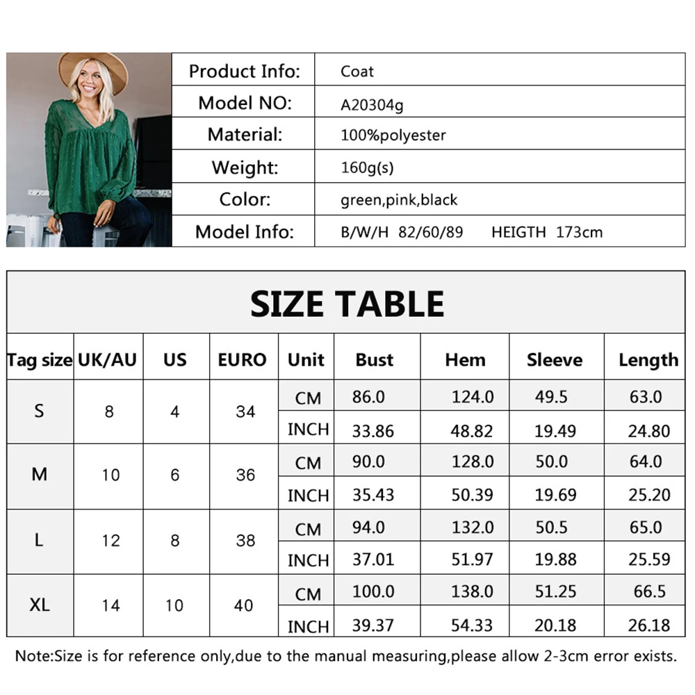 

Plus Size Female Shirts V-neck Long Sleeve Chiffon Jacquard Summer Fashion Tops Solid Green Tops for Women Office Lady Clothing