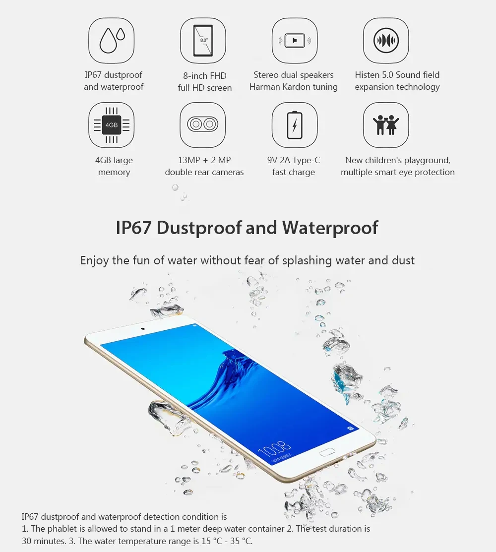 Huawei honor HDL-AL09/HDL-W09 Kirin 659 Восьмиядерный 8 pouces 1920*1200 ips 4 Гб ram 64 Гб Rom Android 8,0 двойной wifi gps