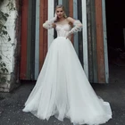 Новый дизайн съемный длинный Пышный рукав горошек Тюль А-силуэт свадебное платье для невесты 2022 на молнии сзади Свадебные платья для невесты Vestidos de Noiva