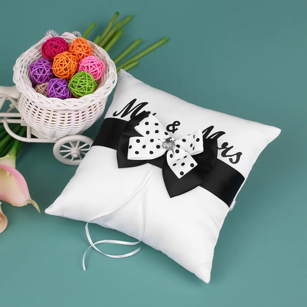 Свадебное Украшение 7x7 дюймов белый черный атласный бант Декор свадебное кольцо