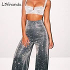 Женские широкие брюки-клеш на молнии, с высокой талией