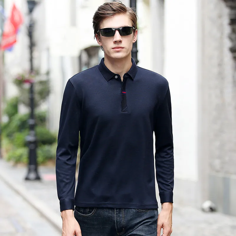 

Lyocell Cotton Wool Anti-pilling Quality Wear Well Spring Man Polo-Shirt Male Fashion T-shirt Casual Long Sleeve Men POLO Shirt