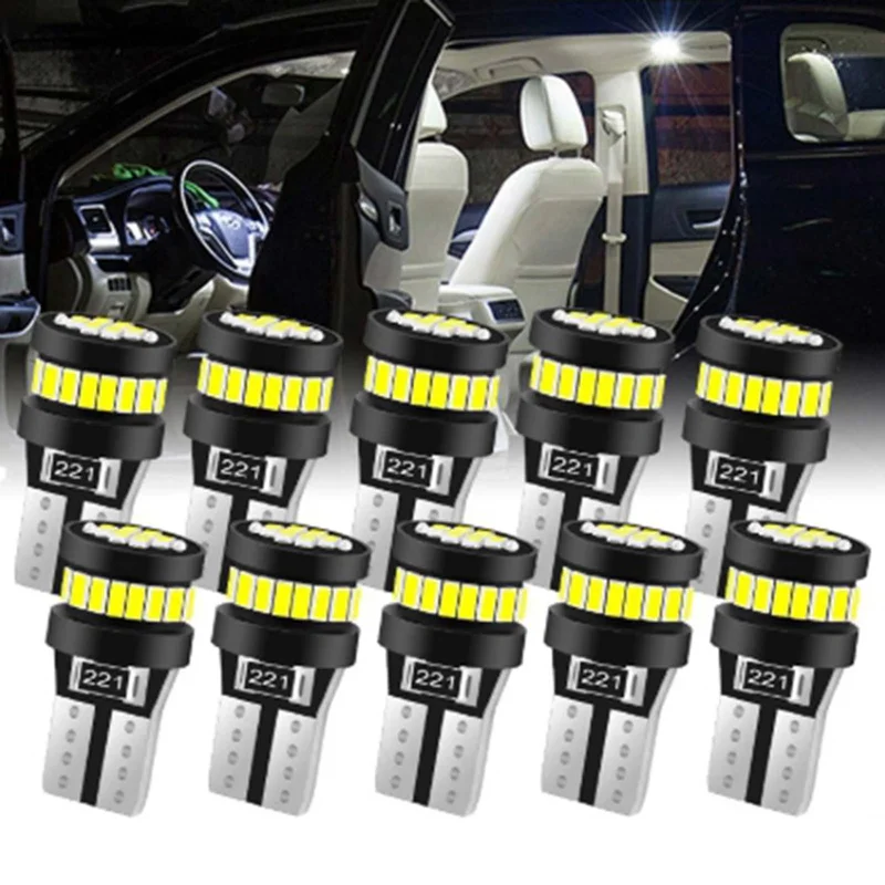 

Universal 10Pcs W5W T10 LED Light Bulbs Car Interior Reading Parking Lights Dome Lights Canbus Bulbs Marker Lamp No Error