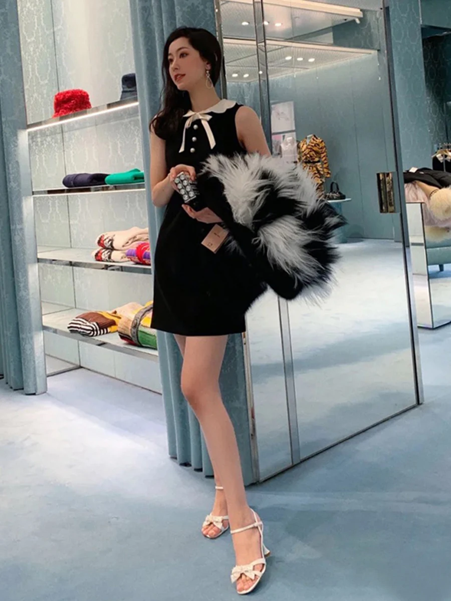 

Summer Women's Sleeveless Dress 2021 New Fashion Pure Cotton Skirt High Quality Office Dress Butterfly Collar Skirt