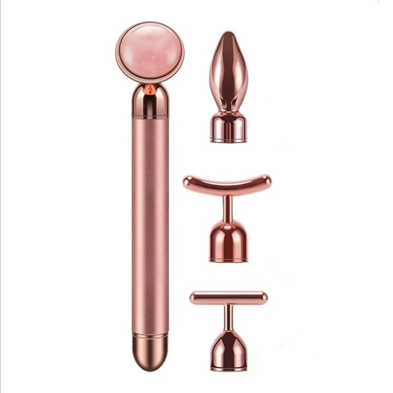 

4 в 1 вибрирующий кварцевый ролик для лица, роликовый массажер для глаз, Нефритовый ролик T/V-образный Массажер для лифтинга лица и похудения