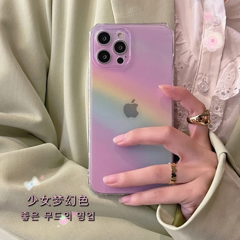colorful pink rainbow transparent phone case for iphone 13 pro max 12 mini 11 x xs xr 7 8 plus se fashion soft shockproof cover free global shipping