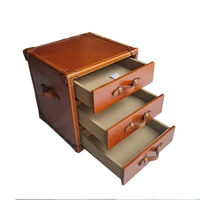 leather handmade 3 drawers side table vintage leather night stand living room bedroom trunk bedside table