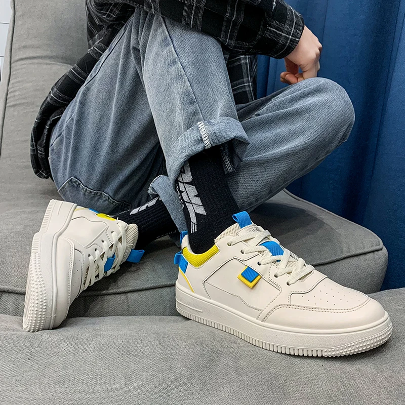 

Men's board shoes sports beige, white, white orange small white shoes luminous casual men's shoes board shoes trendy shoes singl