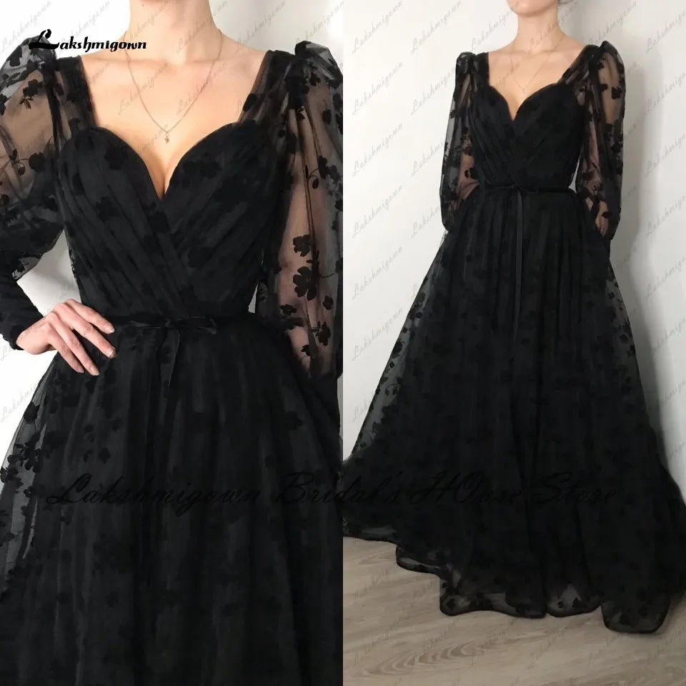 

Винтажное кружевное Пышное черное свадебное платье с длинным рукавом 2022 милое цена Вечерние платья Vestido Blanco Lakshmigown