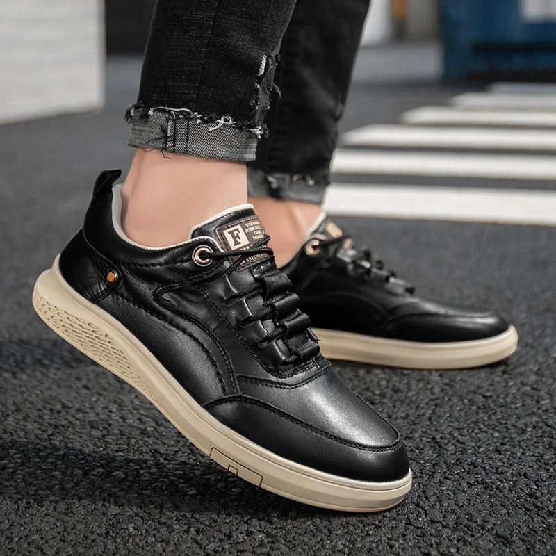 

Men Casual Leather Shoes Mens Sneakers Fashion Genuine Leather Loafers Outdoor Casual Sports Shoes Men Vulcanized Shoes