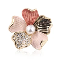 enamel pearl pink flower corsage prevent wardrobe malfunction brooch