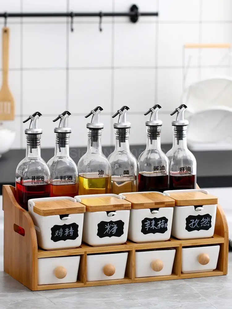 Бытовая коробка для приправ стеклянная бутылка масла сочетание кухни креативная