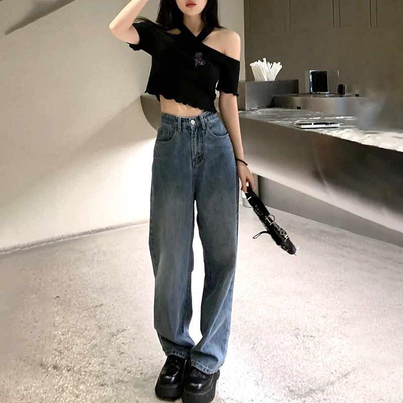 

Streetwear Women's Jeans Y2K High Waist Straight Denim Jeans 2021 Korea Fashion Autumn Casual Denim Pants Mom Jeans Trousers