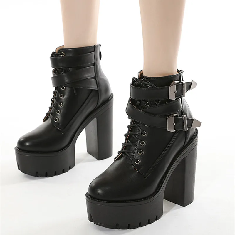 

Plus Size 41 42 Women Boots 2021 New Thick Platform Ladies High Heels Black Winter Heeled Shoes Pumps 13CM Female Ankle Booties
