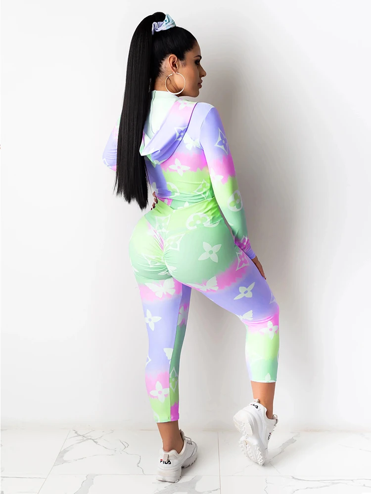 

Autumn Women New Sexy Printing Long Sleeve Pencil Pants Leisure Two Piece Suit