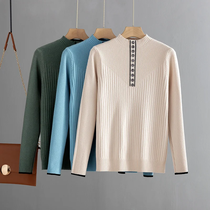 

Botton Fashion Women Autumn Winter Warm Sweater Thick Knitted Pullover Jumper Top Female Slime Rib Sweater