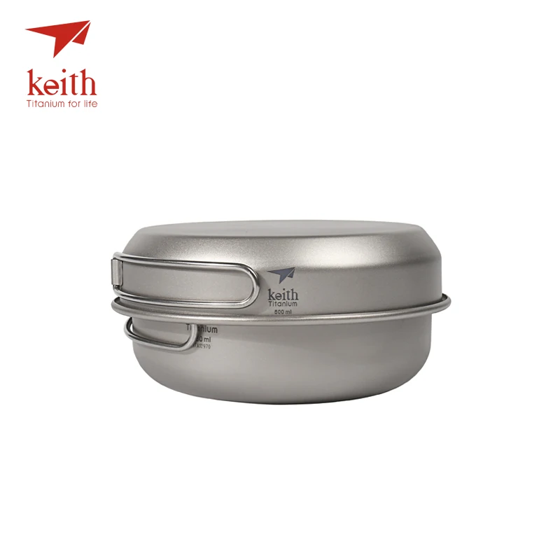 

Keith 3Pcs Titanium Pans Bowls Set With Folding Handle Cook Sets Pot Camping Hiking Picnic Cookware Utensils Ti6053