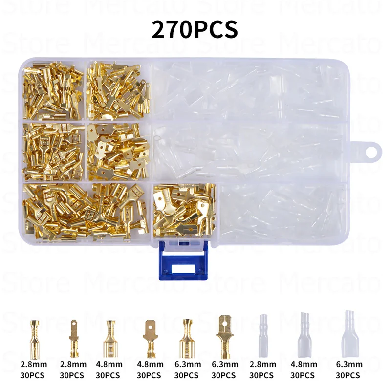 

270PCS Insulated 2.8/4.8/6.3mm Male Female Wire Connector Electrical Wire Crimp Terminals Spade Connectors Assorted Kit