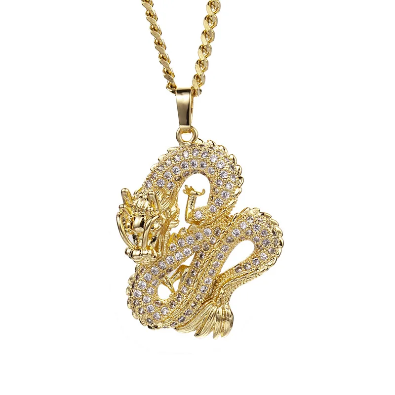 

Personality Fashion Atmosphere Exaggeration Trend Retro Style Chinese Dragon And Zircon Pendant Hip Hop Men's Necklace