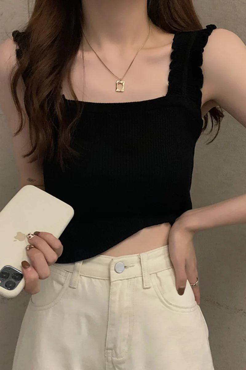 Женский летний черный жилет на бретелях новинка 2021 сексуальный топ без рукавов