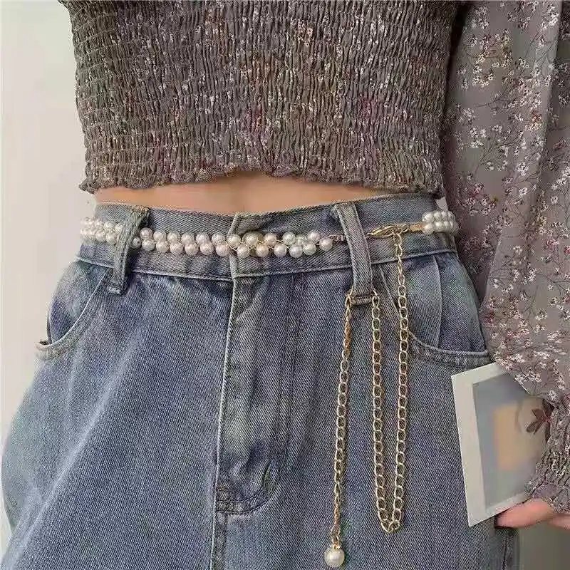 

New Women's Pearl Waist Chain Fashion Decorative Jeans Shirt Simple Versatile Belt Women's Casual Waist in Stock