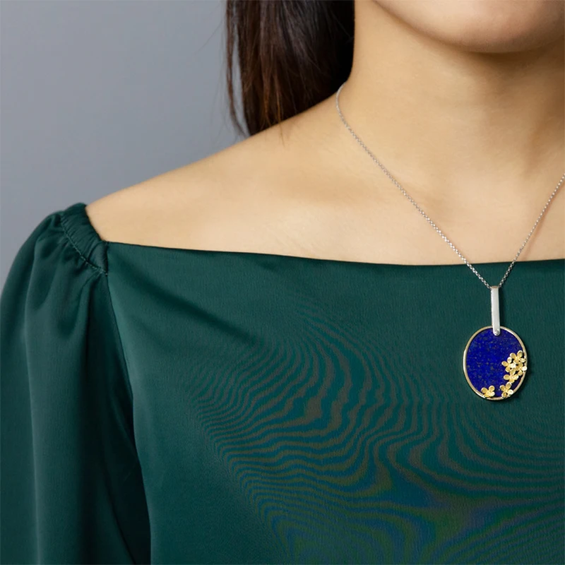 

Lotus Fun Moment Natural Lapis Lazuli Violet Flower Charm Pendant Necklaces For Women 925 Stering Silver Necklace Fine Jewelry
