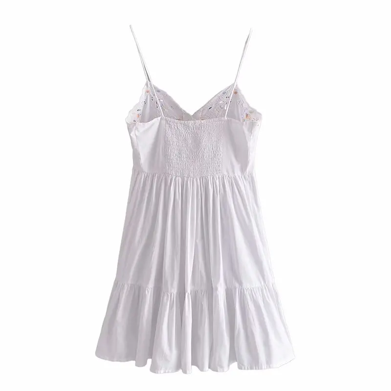 

2021 ZA summer new women's V-neck hollow embroidered loose white suspender dress RA 7200026 7200/026