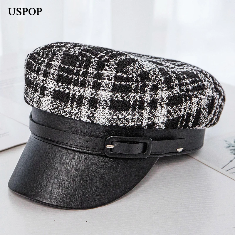 USPOP 2019 Женская кепка газетчика в стиле пэчворк клетчатая полиуретановая Кепка с