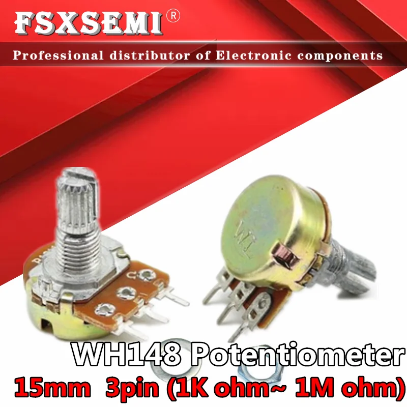 

2pcs WH148 B1K B2K B5K B10K B20K B50K B100K B250K B500K B1M Potentiometer 3pin 15mm Shaft 1K 2K 5K 10K 20K 50K 100K 250K 500K 1M