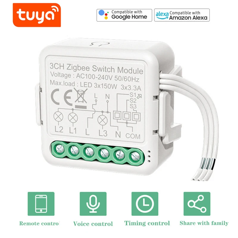 Умный выключатель Tuya ZigBee 3 0 Реле переключения No/с нейтральным 1/2/3 клавишами