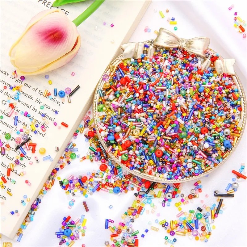 

Jewelry Making Findings Glass Bead Seed Spacer Beads Multi Colors Mixed Size DIY Accessory for Embroidery Painting Material 20g