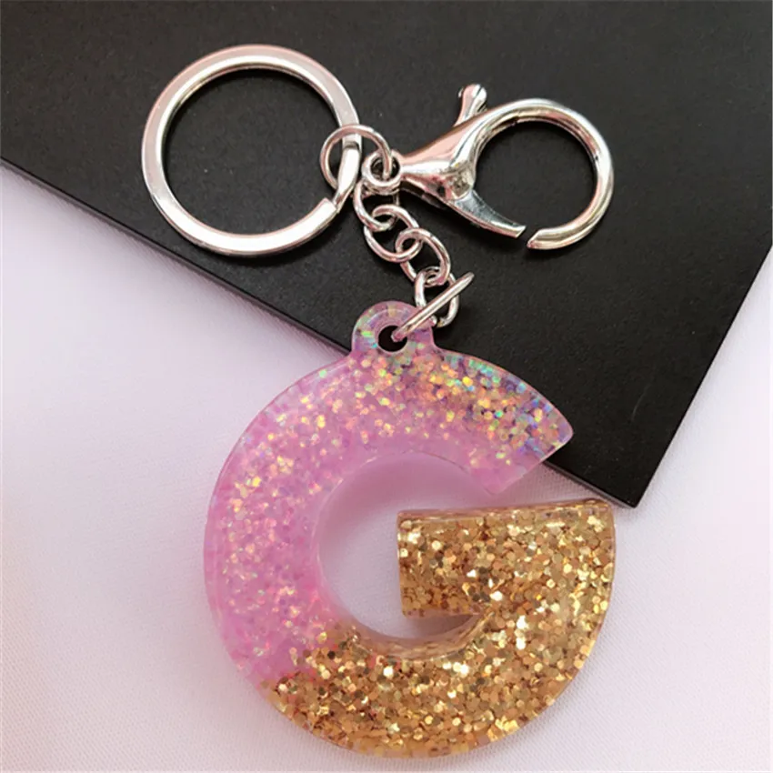 

1PC Keyring English Letter Keychain 26 English word Glitter Resin A TO Z Handbag Charms for Woman