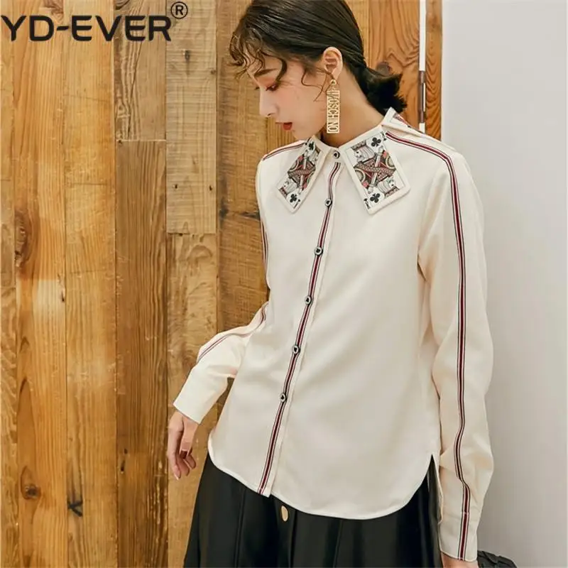 Женские рубашки с принтом покера дизайнерские Подиумные топы на пуговицах