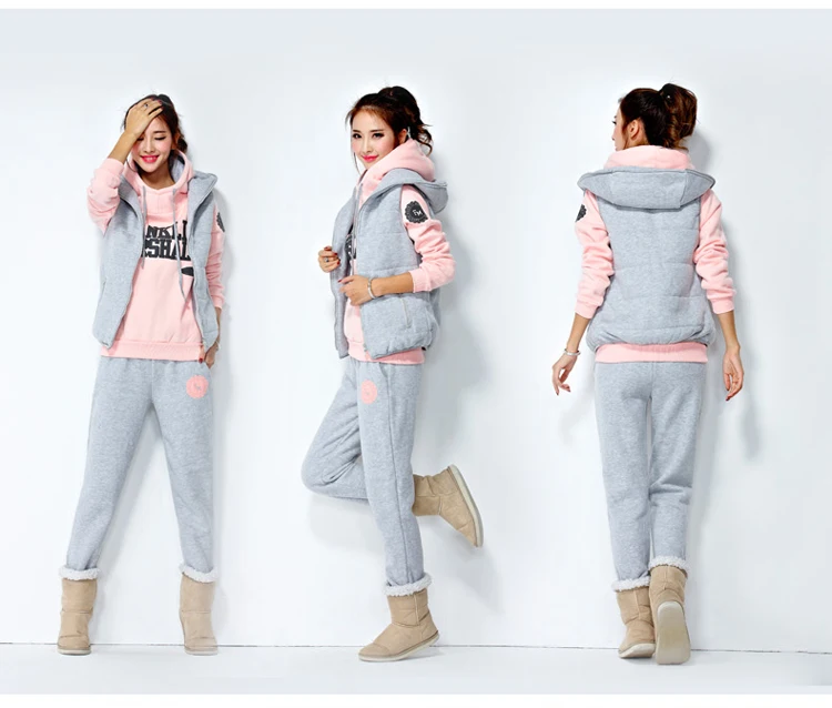 2017 Женский комплект из 3 предметов: свитшот и брюки утепленный бархатный размера