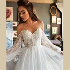 Простое свадебное платье с пышными рукавами и круглым вырезом, с открытой спиной