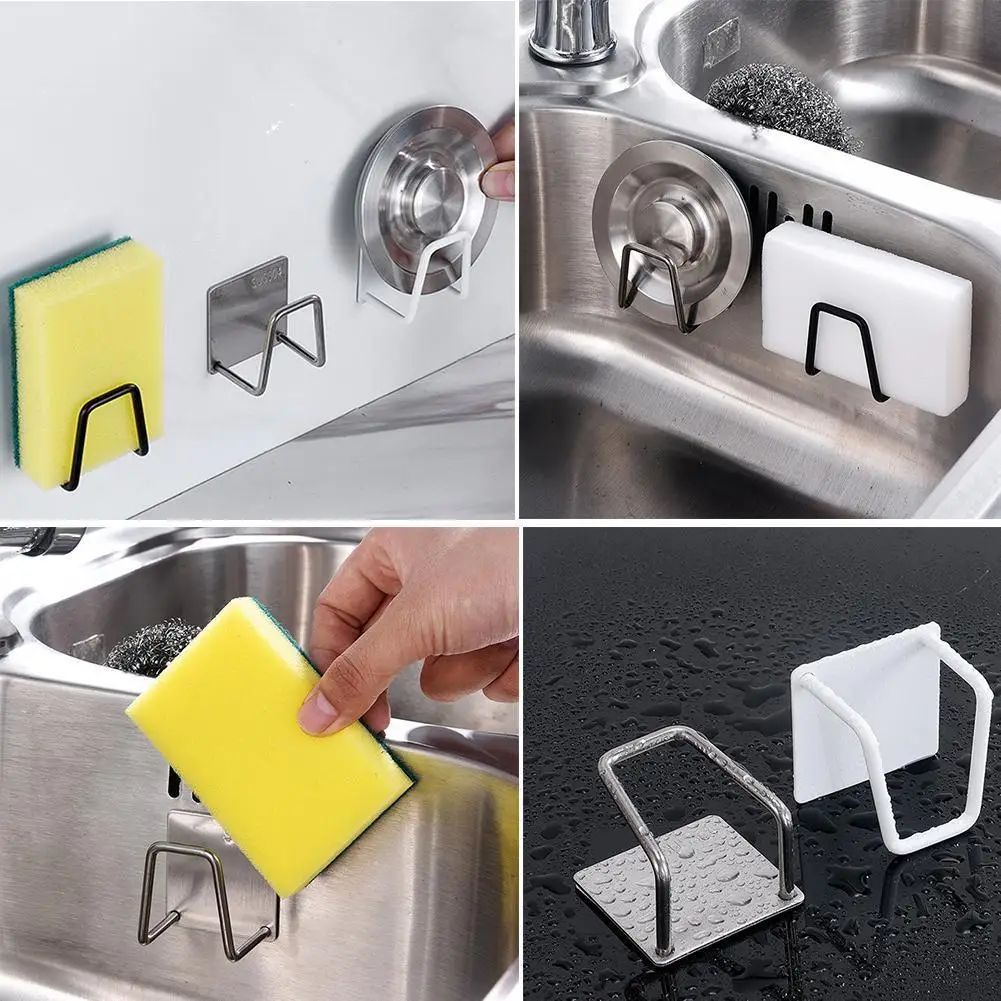 

1pc Steel Sponge Rack Sink Drain Rack Free Perforated Sponge Kitchen Sink Rack For Bathroom Drying Storage Accessories D9N5