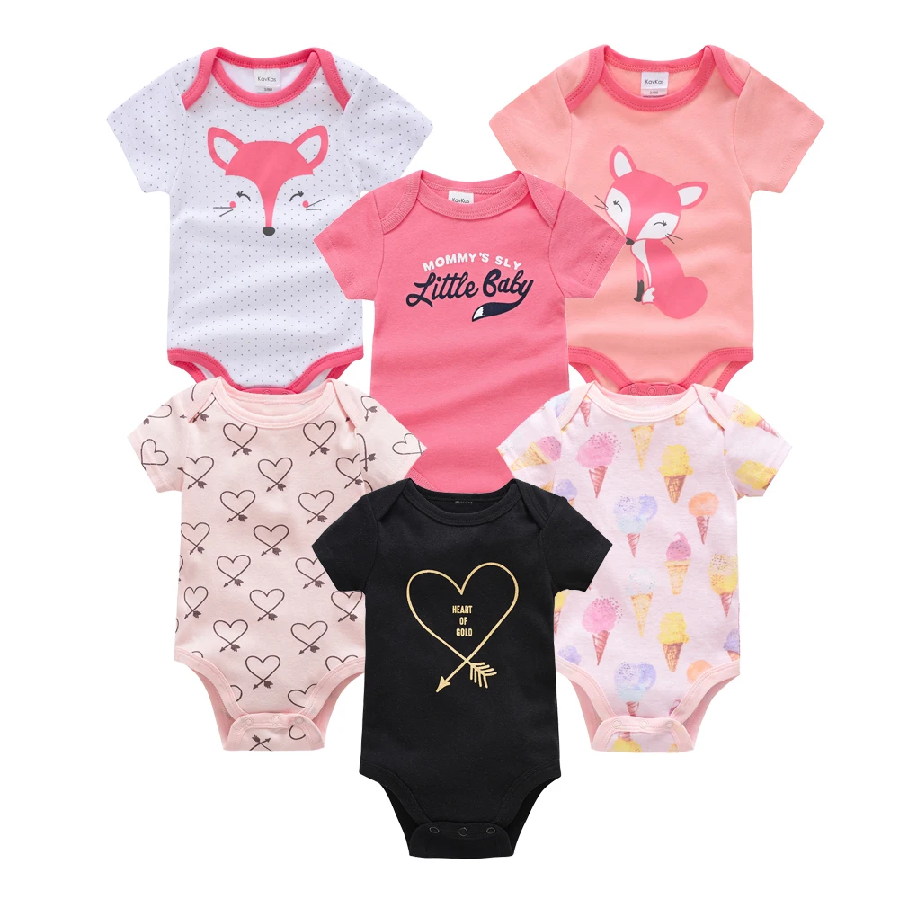 

Kavkas Baby Girl Bodysuit 3 6 Pcs/lot Cute Lovely Print Newborn Cotton Clothes Toddler Boy Jumpsuit 0-3m O-neck Overalls