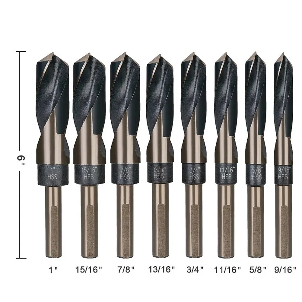 

8pcs Lathe Reduced 1/2inch Shank HSS Twist Drill Bits Imperial 14/15/16/16.5/19/20.5/22/25.5mm Drill Bit For Drilling Wood Metal