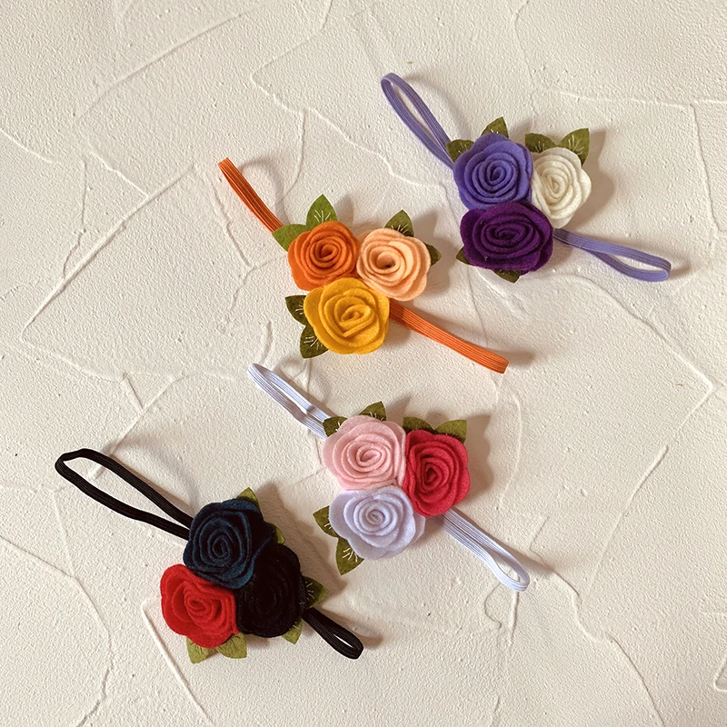 Повязка на голову для маленьких девочек тройной чувствовал роза цветок волосы