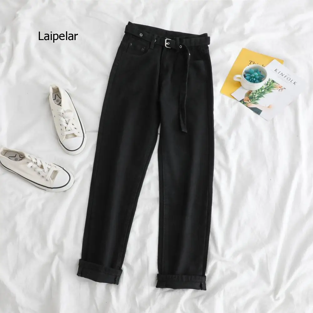 Корейские прямые джинсы для женщин с высокой талией штаны большими карманами