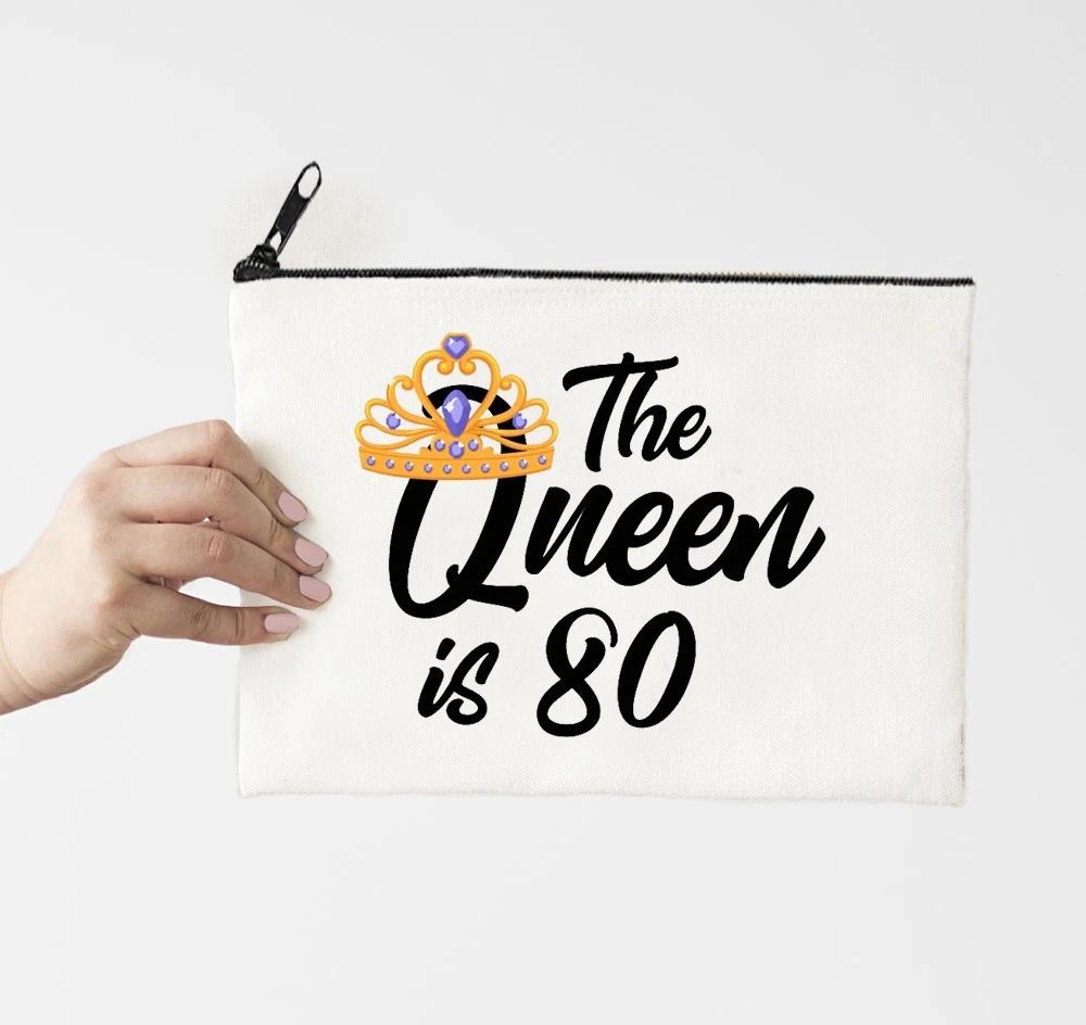 

Косметичка с принтом Queen Is 80, модные чехлы для косметики на молнии, дорожная дамская сумочка на молнии