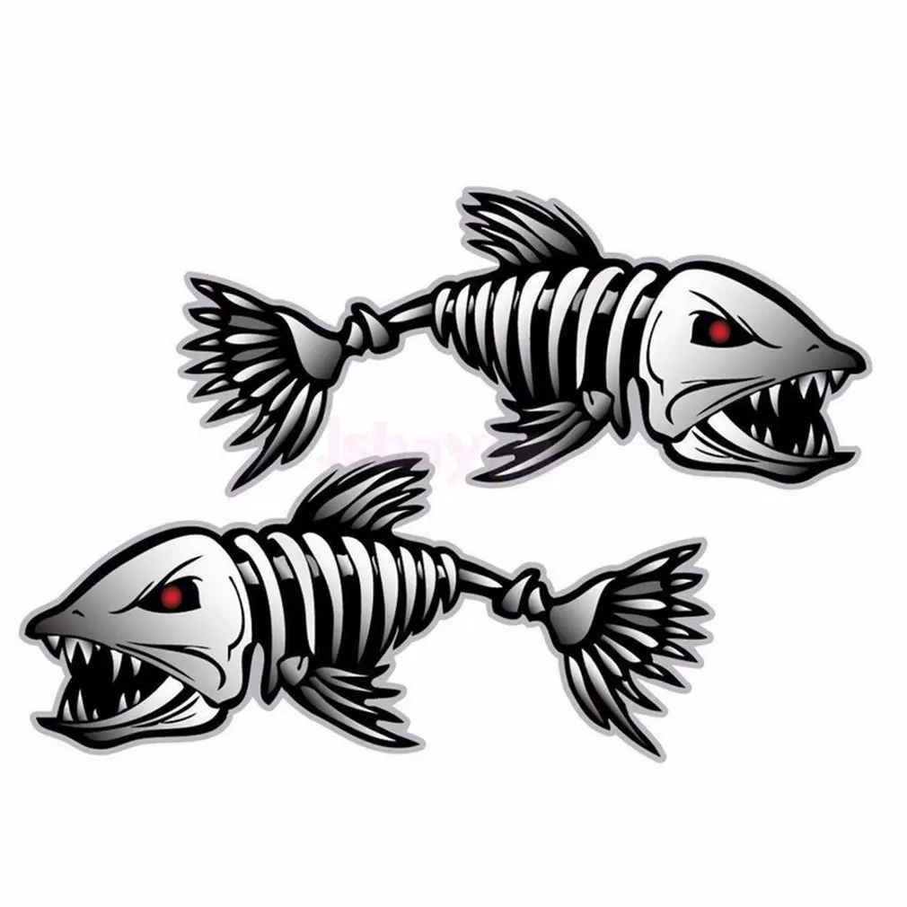 

2Pcs Skeleton Fish Bones R&L Vinyl Decals Stickers Kayak Fishing Boat Car (C022)