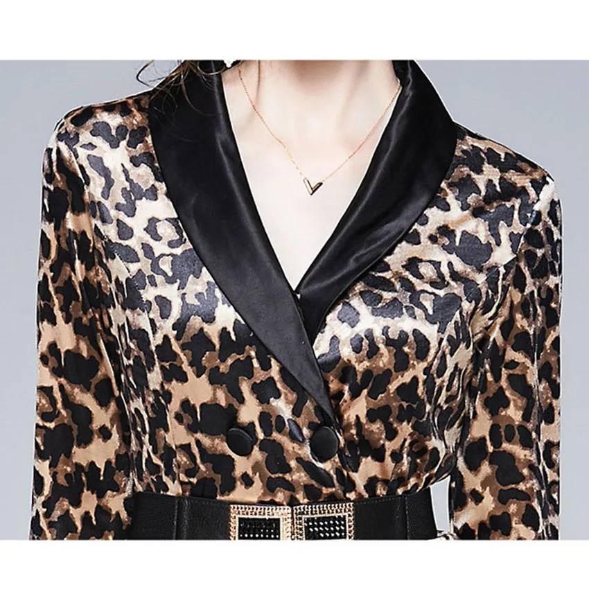 

European Fashion Office Lady Pencil OL Dress Women Double Breasted Leopard Blazer Dress Winter Runway Party Dress Vestidos
