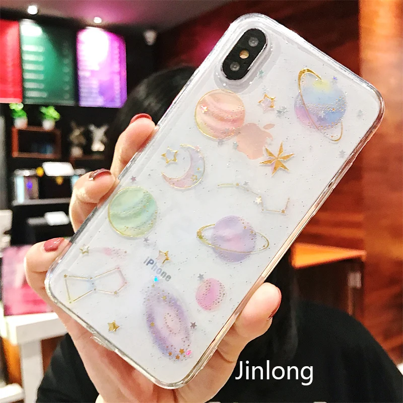 Чехлы для iphone 6 6s 7 8 xr xs max модные блестящие чехлы с космическими планетами