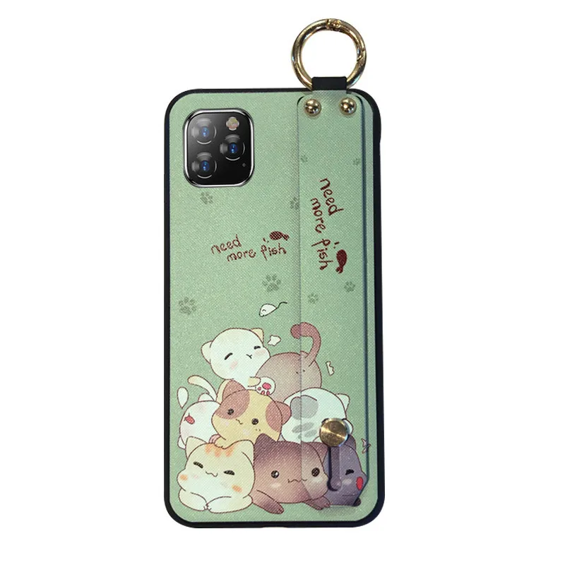 

For iPhone 11 Pro X XS XR MAX Avocado Wrist Strap Bracket With Lanyard Cover For iPhone 7 8 6 6s Plus Cute Cartoon Green Case